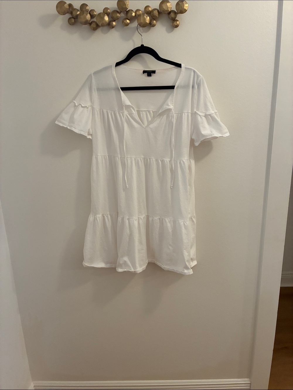 J. Crew White Tiered V-Neck Tunic with Tie